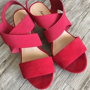 AE red wedge sandals size 7